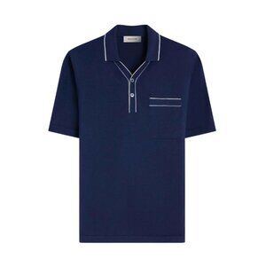 NWT Bugatchi Johnny Collar Polo Sweater Shirt Mens Medium Navy Blue Cotton Silk